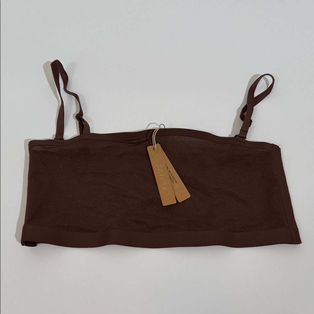 NWT Skims Sheer Sculpt Bandeaux Bra Size L In Cocoa Removable Adjustable Straps